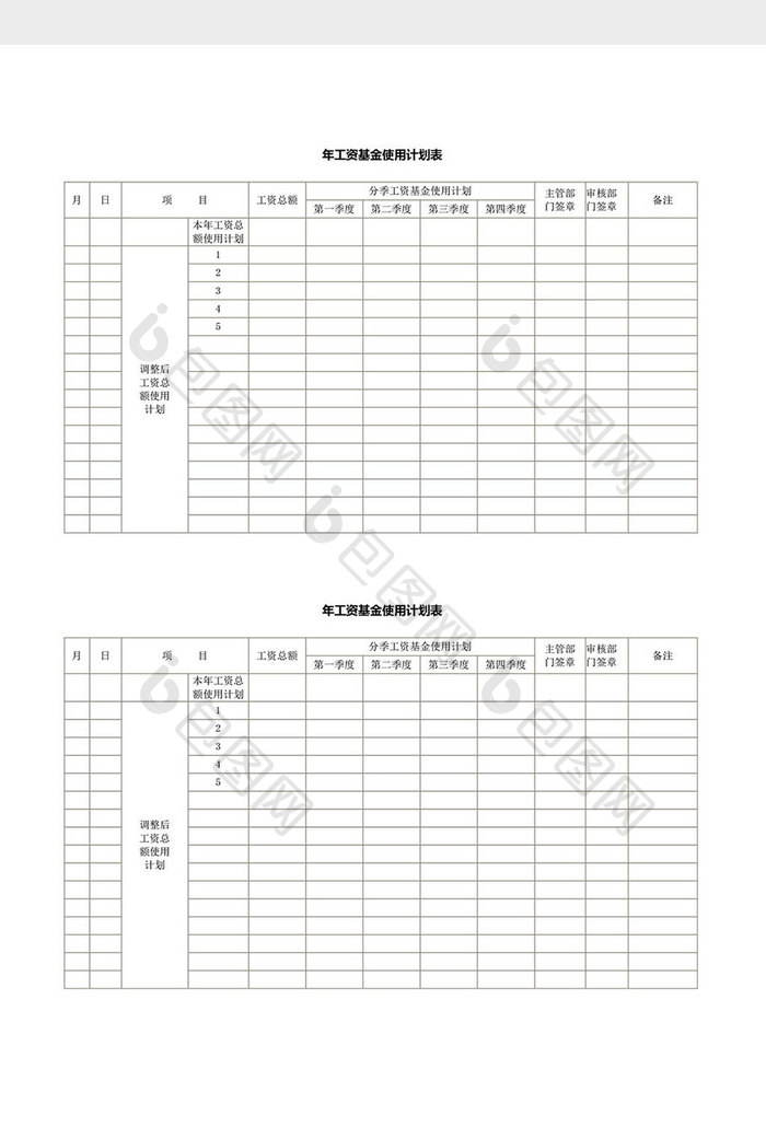 人事管理年工资基金使用计划表word文档