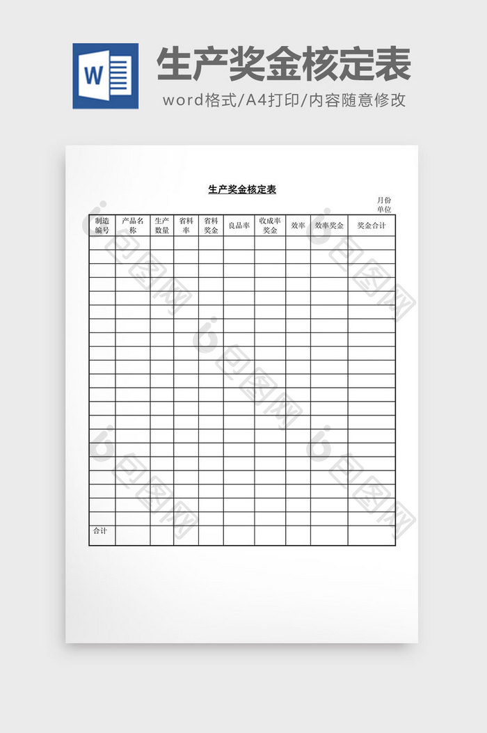 人事管理生产奖金核定表word文档