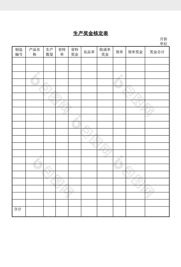 人事管理生产奖金核定表word文档