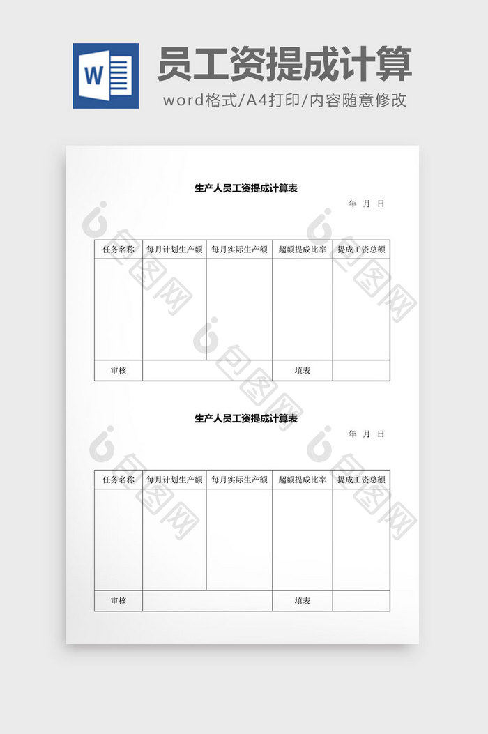 人事管理生产人员工资提成计算word文档