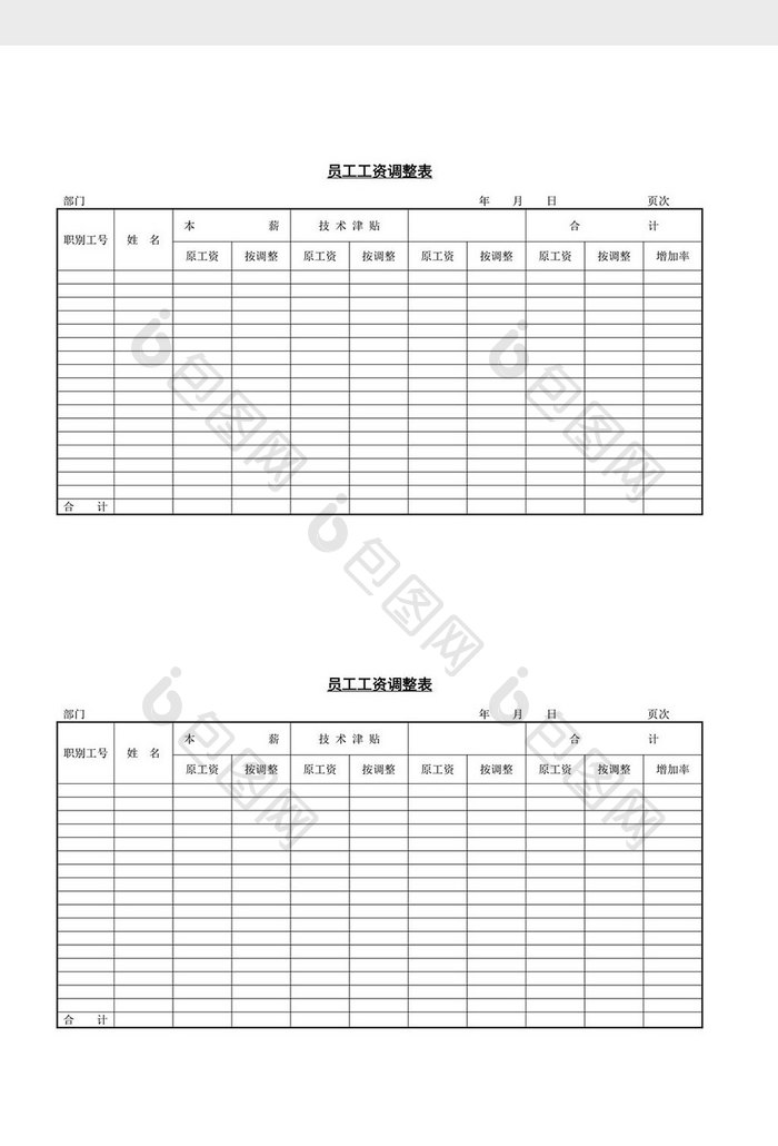 人事管理员工工资调整表word文档