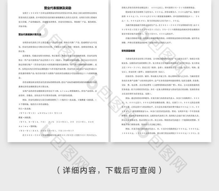 人事管理公司营业代表报酬奖励word文档