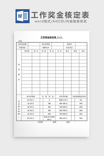 人事管理工作奖金核定表word文档图片