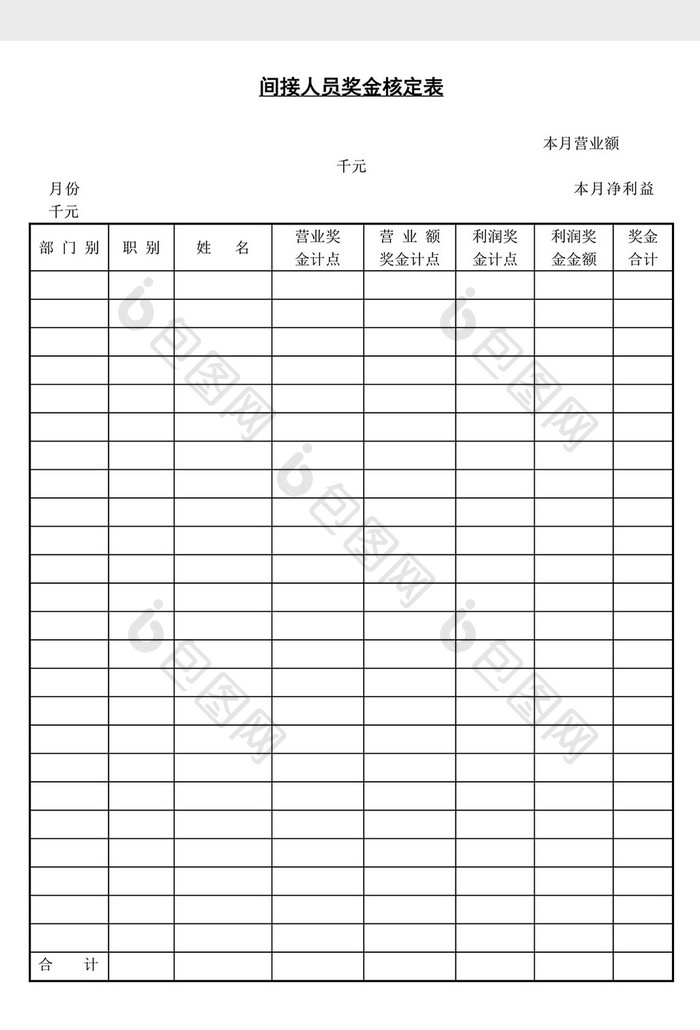 人事管理间接人员奖金核定word文档