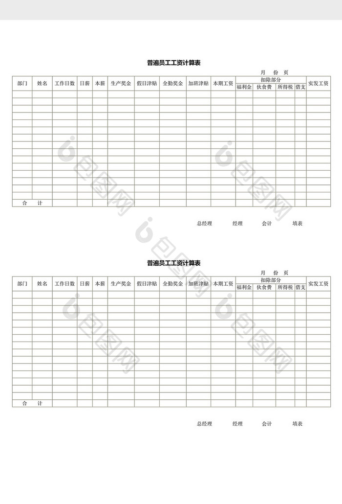 人事管理普通员工工资计划表word文档