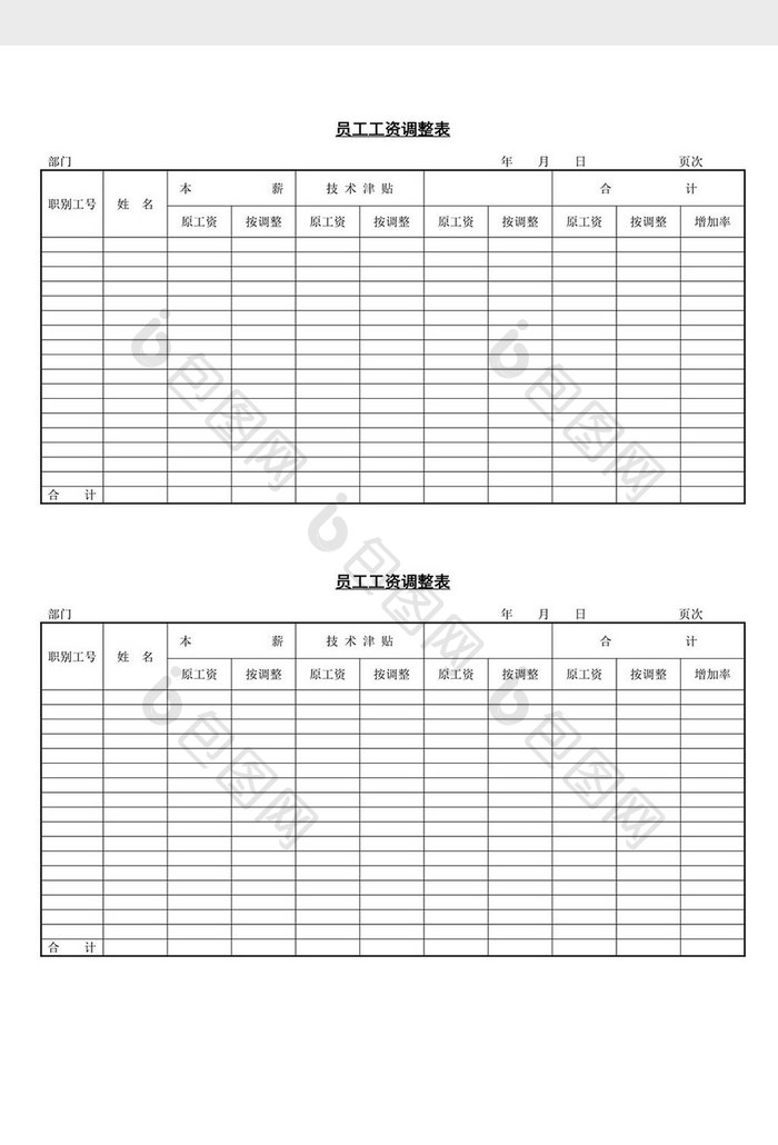 人事管理员工工资调整表word文档