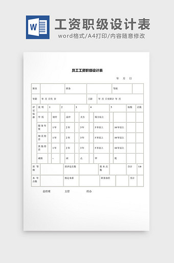 人事管理员工工资职级设计表word文档图片