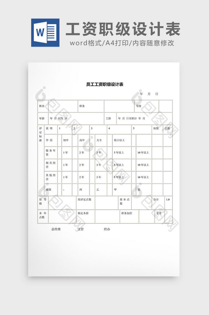 人事管理员工工资职级设计表word文档