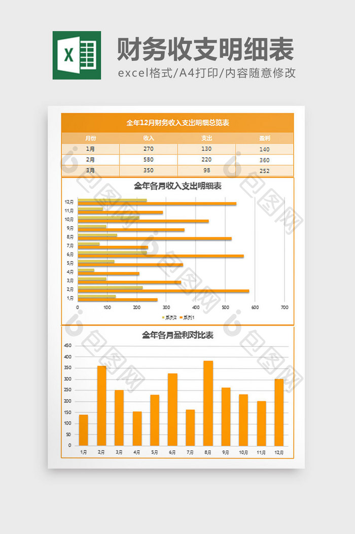 公司财务收入支出明细总览表excel模板