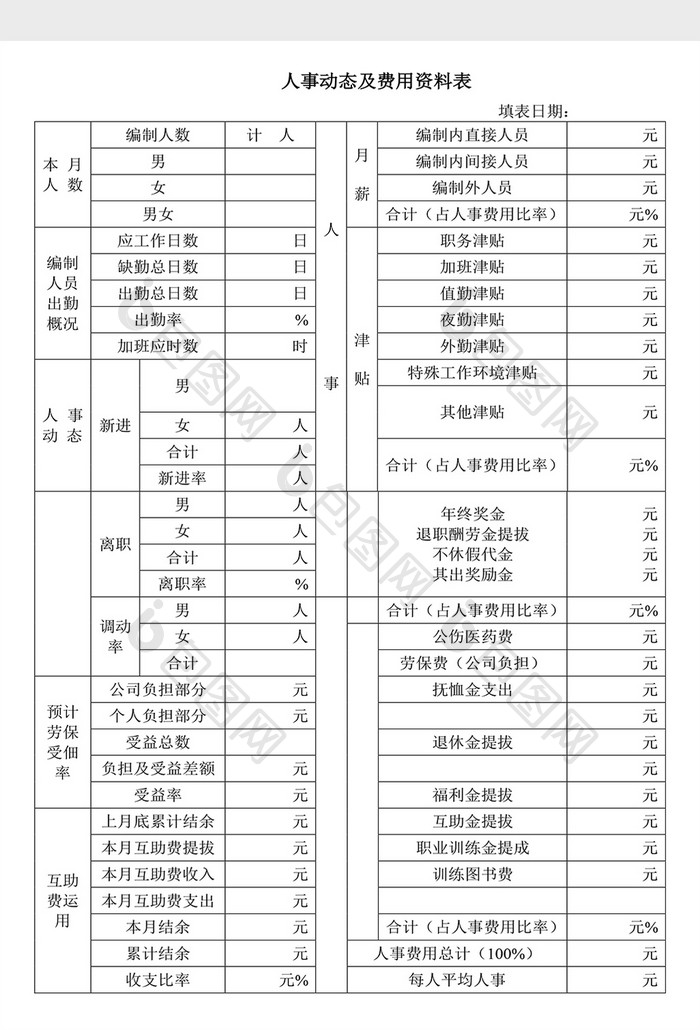 人事管理人事动态及费用资料表Word文档