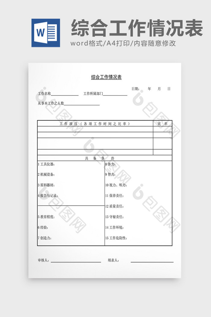 人事管理综合工作情况表Word文档