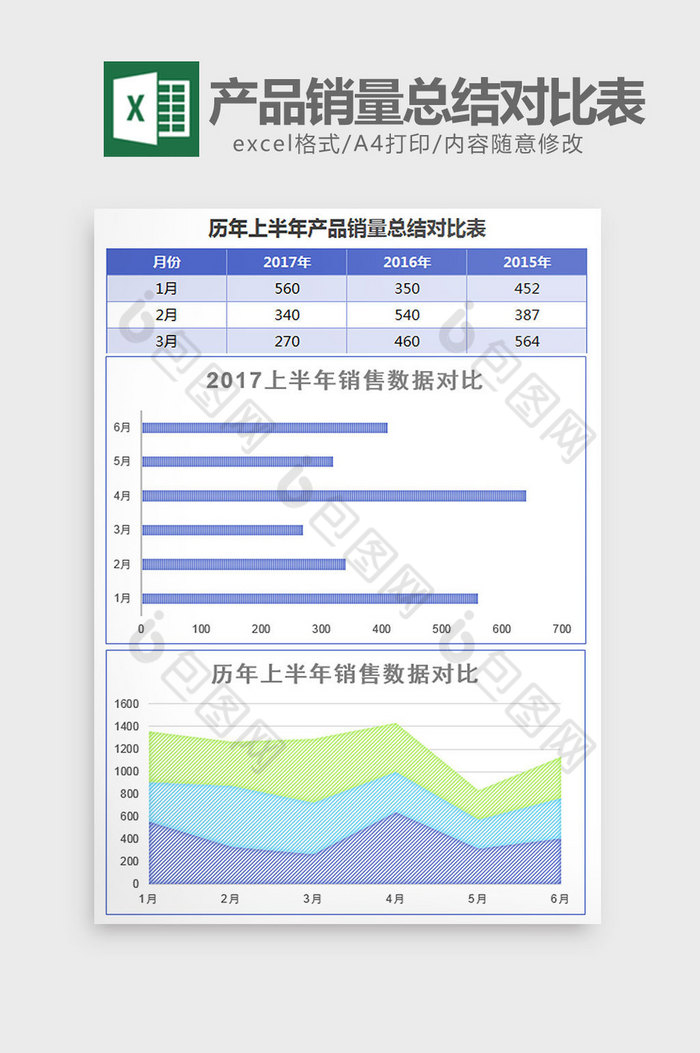 半年销售数据总结对比表excel模板图片图片