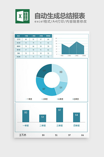 蓝色单选自动生成表总结报表excel模板图片