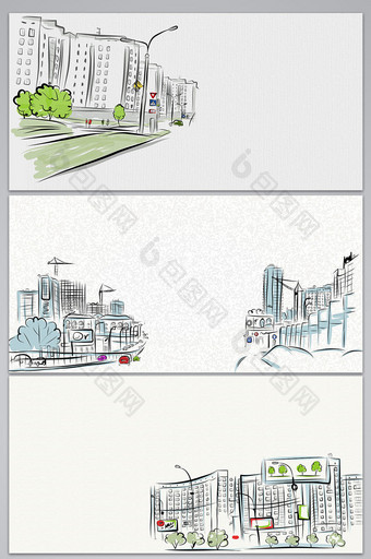 矢量手绘素描城市海报背景图图片