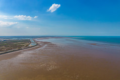 大海海浪沙滩退潮风景航拍摄影图