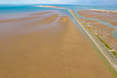 大海海浪沙滩退潮风景航拍摄影图