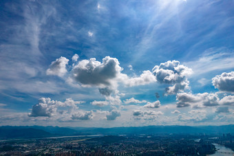 福建福州城市风光闽江鼓山<strong>蓝天白云</strong>航拍摄影图