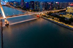福建福州城市夜幕降临鼓山大桥航拍摄影图