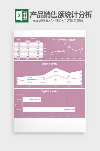 简约半年产品销售额统计分析excel模板图片