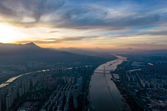 福州城市<strong>清晨日出航拍</strong>摄影图