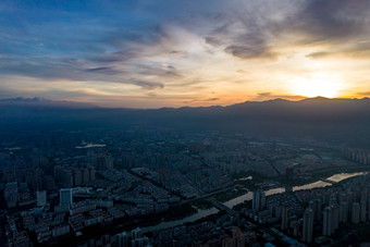 福州城市清晨日出航拍摄影图
