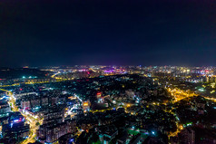 福州城市夜景灯光闽江中洲岛航拍摄影图