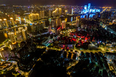 福州城市夜景灯光闽江中洲岛航拍摄影图