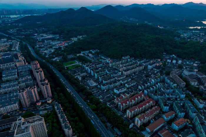 杭州西湖日落晚霞夕阳航拍摄影图