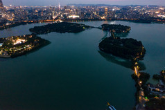 江苏南京玄武湖城市夜景灯光航拍摄影图