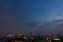 江苏南京玄武湖城市夜景灯光航拍摄影图