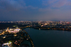 江苏南京玄武湖城市夜景灯光航拍摄影图