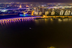 江苏苏州东方之门金鸡湖夜景航拍图