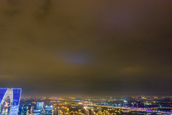 江苏苏州东方之门金鸡湖夜景航拍图