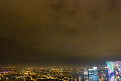 江苏苏州东方之门金鸡湖夜景航拍图