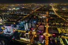 江苏苏州工业园区夜景灯光航拍图