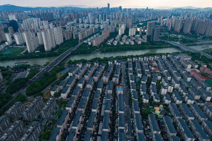 江苏无锡城市风光傍晚夕阳航拍摄影图