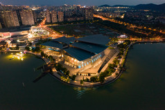 江苏无锡城市夜幕降临夜景灯光夕阳航拍