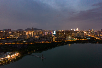 江苏无锡城市夜幕降临<strong>夜景</strong>灯光<strong>夕阳</strong>航拍