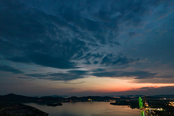 江苏无锡城市夜幕降临<strong>夜景</strong>灯光<strong>夕阳</strong>航拍