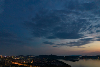 江苏无锡城市夜幕降临<strong>夜景</strong>灯光<strong>夕阳</strong>航拍