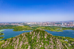 山东济南城市风光华山湖风景区航拍摄影图