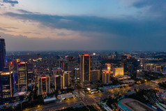 山东济南城市夜幕降临夜景灯光航拍摄影图