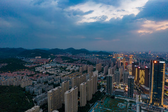 山东济南城市夜幕降临夜景灯光航拍摄影图