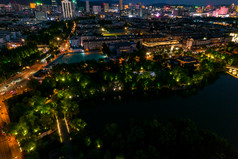 山东济南大明湖夜景航拍摄影图