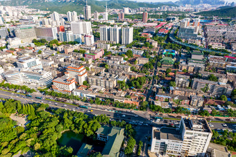 山东济南泉城广场周边建筑航拍摄影图