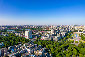 山东济南泉城广场周边建筑航拍摄影图