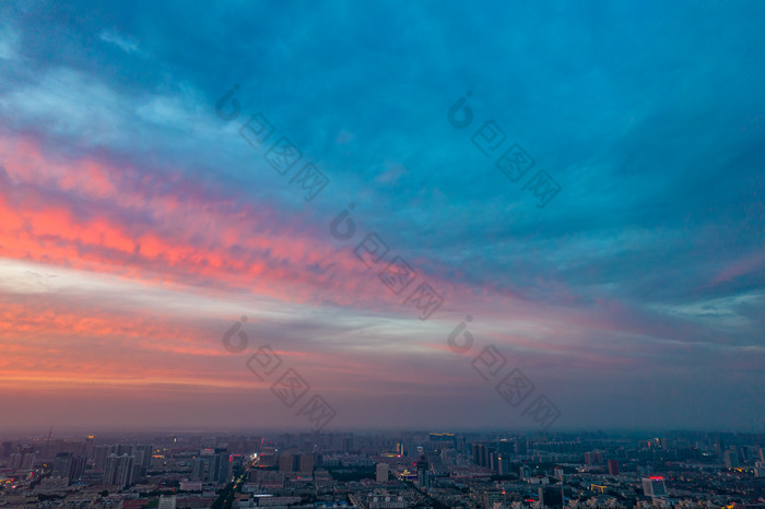 山东济宁城市晚霞夕阳日落航拍摄影图