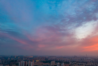 山东济宁城市晚霞夕阳日落航拍摄影图