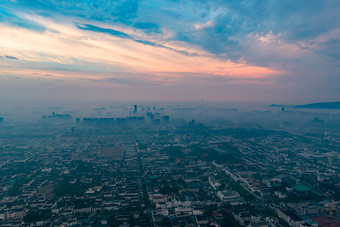 苏州城市清晨日出彩霞航拍摄影图