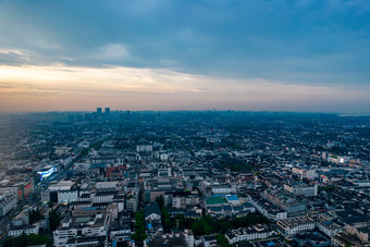 苏州城市晚霞夕阳航拍摄影图